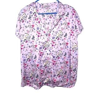 Loft Outlet Short Sleeve Blouse Pink Floral Size Large Office Business Casual